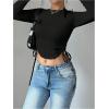 imageVerdusa Womens Asymmetrical Hem Long Sleeve Top Bow Tie Drawstring Side Y2K Tee Shirt TopsBlack