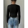 imageVerdusa Womens Asymmetrical Hem Long Sleeve Top Bow Tie Drawstring Side Y2K Tee Shirt TopsBlack