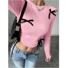 imageVerdusa Womens Asymmetrical Hem Long Sleeve Top Bow Tie Drawstring Side Y2K Tee Shirt TopsPink