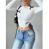 imageVerdusa Womens Asymmetrical Hem Long Sleeve Top Bow Tie Drawstring Side Y2K Tee Shirt TopsWhite