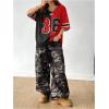 imageVerdusa Womens Jersey Shirt Oversized Tshirts Colorblock V Neck Half Sleeve Graphic Tee TopsRed