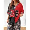 imageVerdusa Womens Jersey Shirt Oversized Tshirts Colorblock V Neck Half Sleeve Graphic Tee TopsRed