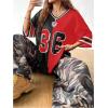 imageVerdusa Womens Jersey Shirt Oversized Tshirts Colorblock V Neck Half Sleeve Graphic Tee TopsRed