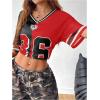 imageVerdusa Womens Jersey Shirt Oversized Tshirts Colorblock V Neck Half Sleeve Graphic Tee TopsRed