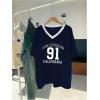 imageVerdusa Womens Oversized Jersey Shirt Letter Print Graphic Tees Short Sleeve T ShirtBlue