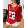 imageVerdusa Womens Oversized Jersey Shirt V Neck Long Sleeve Graphic Tee TopsRed