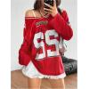 imageVerdusa Womens Oversized Jersey Shirt V Neck Long Sleeve Graphic Tee TopsRed