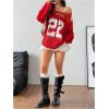 imageVerdusa Womens Oversized Jersey Shirt V Neck Long Sleeve Graphic Tee TopsRed