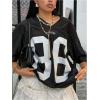 imageVerdusa Womens Plus Size Jersey Shirts Number Graphic Tees Short Sleeve T ShirtBlack and White