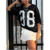 imageVerdusa Womens Plus Size Jersey Shirts Number Graphic Tees Short Sleeve T ShirtBlack and White