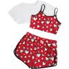 imageVerdusa Girls 3 Piece Mesh High Low Hem Tee Letter Graphic Cami Top and ShortsRed