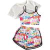 imageVerdusa Girls 3 Piece Mesh High Low Hem Tee Letter Graphic Cami Top and ShortsWhite Multi