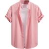 imageVerdusa Mens Casual Button Down Shirt Short Sleeve Collared TopPink