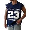 imageVerdusa Mens Graphic Letter Print Ripped Sweater Vest Sleeveless Summer Knit TopsBlue