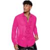 imageVerdusa Mens Long Sleeve Sheer Mesh Ruffle Trim Button Down Shirt TopHot Pink