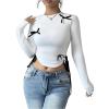 imageVerdusa Womens Asymmetrical Hem Long Sleeve Top Bow Tie Drawstring Side Y2K Tee Shirt TopsWhite