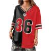 imageVerdusa Womens Jersey Shirt Oversized Tshirts Colorblock V Neck Half Sleeve Graphic Tee TopsRed