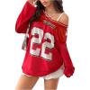 imageVerdusa Womens Oversized Jersey Shirt V Neck Long Sleeve Graphic Tee TopsRed