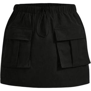 imageVerdusa Girls Drawstring Elastic Waist Flap Pocket Straight Cargo Mini SkirtBlack