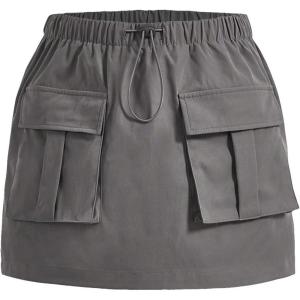 imageVerdusa Girls Drawstring Elastic Waist Flap Pocket Straight Cargo Mini SkirtGrey