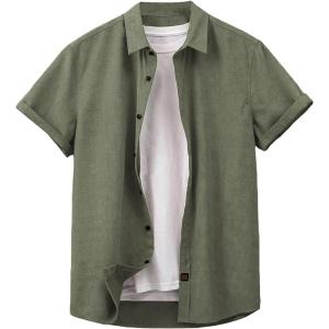 imageVerdusa Mens Casual Button Down Shirt Short Sleeve Collared TopArmy Green
