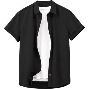 imageVerdusa Mens Casual Button Down Shirt Short Sleeve Collared TopBlack