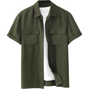 imageVerdusa Mens Casual Button Down Shirt Short Sleeve Collared TopGreen