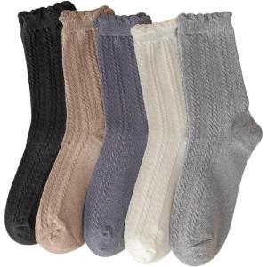 imageVerdusa Womens 6pairs Floral Plaid Print Crew SocksBlack Blue Grey