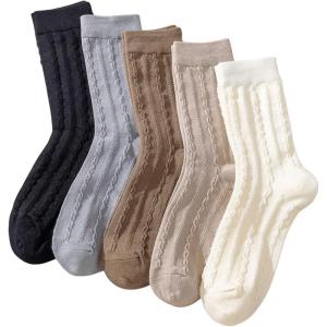 imageVerdusa Womens 6pairs Floral Plaid Print Crew SocksBlack Blue White