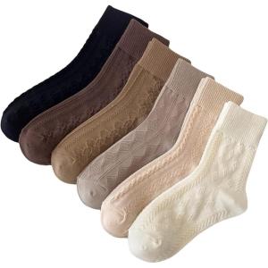 imageVerdusa Womens 6pairs Floral Plaid Print Crew SocksBrown Black White