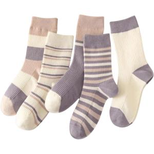 imageVerdusa Womens 6pairs Floral Plaid Print Crew SocksPurple Beige