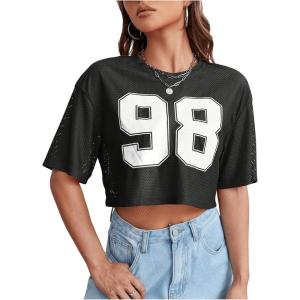 imageVerdusa Womens Cropped Jersey Shirts Graphic Tees Waffle Short Sleeve Vintage T Shirts Crop TopsDark Grey