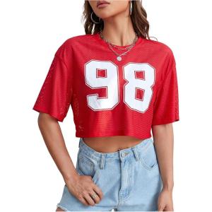 imageVerdusa Womens Cropped Jersey Shirts Graphic Tees Waffle Short Sleeve Vintage T Shirts Crop TopsRed