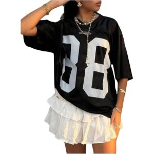 imageVerdusa Womens Plus Size Jersey Shirts Number Graphic Tees Short Sleeve T ShirtBlack and White