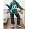 imageVerdusa Girls Jersey Graphic Tees Long Sleeve Oversized Tshirts V Neck Drop Shoulder TopsGreen