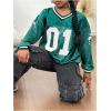 imageVerdusa Girls Jersey Graphic Tees Long Sleeve Oversized Tshirts V Neck Drop Shoulder TopsGreen