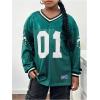 imageVerdusa Girls Jersey Graphic Tees Long Sleeve Oversized Tshirts V Neck Drop Shoulder TopsGreen