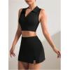 imageVerdusa Womens 2 Piece Solid Sleeveless Crop Tank Top Split Skirts Workout SetsBlack