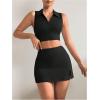 imageVerdusa Womens 2 Piece Solid Sleeveless Crop Tank Top Split Skirts Workout SetsBlack