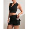 imageVerdusa Womens 2 Piece Solid Sleeveless Crop Tank Top Split Skirts Workout SetsBlack