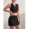 imageVerdusa Womens 2 Piece Solid Sleeveless Crop Tank Top Split Skirts Workout SetsBlack