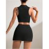 imageVerdusa Womens 2 Piece Solid Sleeveless Crop Tank Top Split Skirts Workout SetsBlack