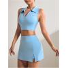 imageVerdusa Womens 2 Piece Solid Sleeveless Crop Tank Top Split Skirts Workout SetsLight Blue