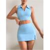 imageVerdusa Womens 2 Piece Solid Sleeveless Crop Tank Top Split Skirts Workout SetsLight Blue
