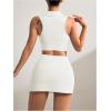 imageVerdusa Womens 2 Piece Solid Sleeveless Crop Tank Top Split Skirts Workout SetsWhite