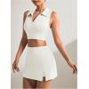 imageVerdusa Womens 2 Piece Solid Sleeveless Crop Tank Top Split Skirts Workout SetsWhite