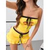 imageVerdusa Womens 2 Piece Y2k Outfit Jersey Bow Tie Bandeau Tops and Ruffle Drawstring Short Skirt SetYellow