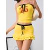 imageVerdusa Womens 2 Piece Y2k Outfit Jersey Bow Tie Bandeau Tops and Ruffle Drawstring Short Skirt SetYellow