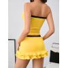 imageVerdusa Womens 2 Piece Y2k Outfit Jersey Bow Tie Bandeau Tops and Ruffle Drawstring Short Skirt SetYellow