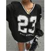 imageVerdusa Womens Graphic Loose Jersey Shirts V Neck Long Sleeve Game Sweatshirts TopBlack